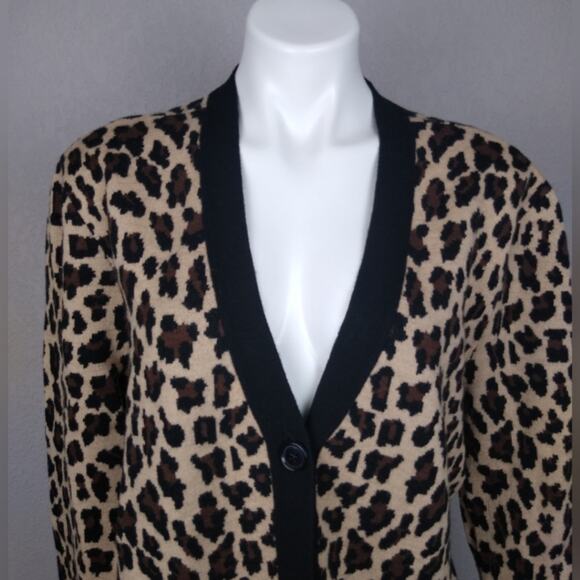 alice + olivia Bradford Grandpa Leopard Wool Blend Cardigan Sweater Size Medium - Picture 9 of 16